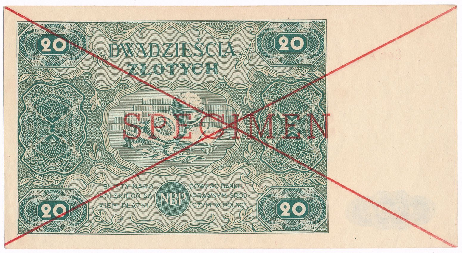 WZÓR / SPECIMEN 20 złotych 1947 seria A, RZADKOŚĆ
